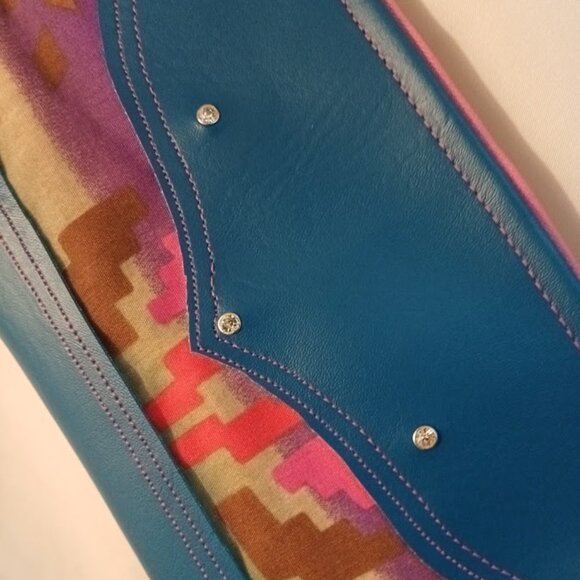 New Western theme Faux leather Clutch Wristlet Teal Pink wallet envelope bag - Picture 3 of 7